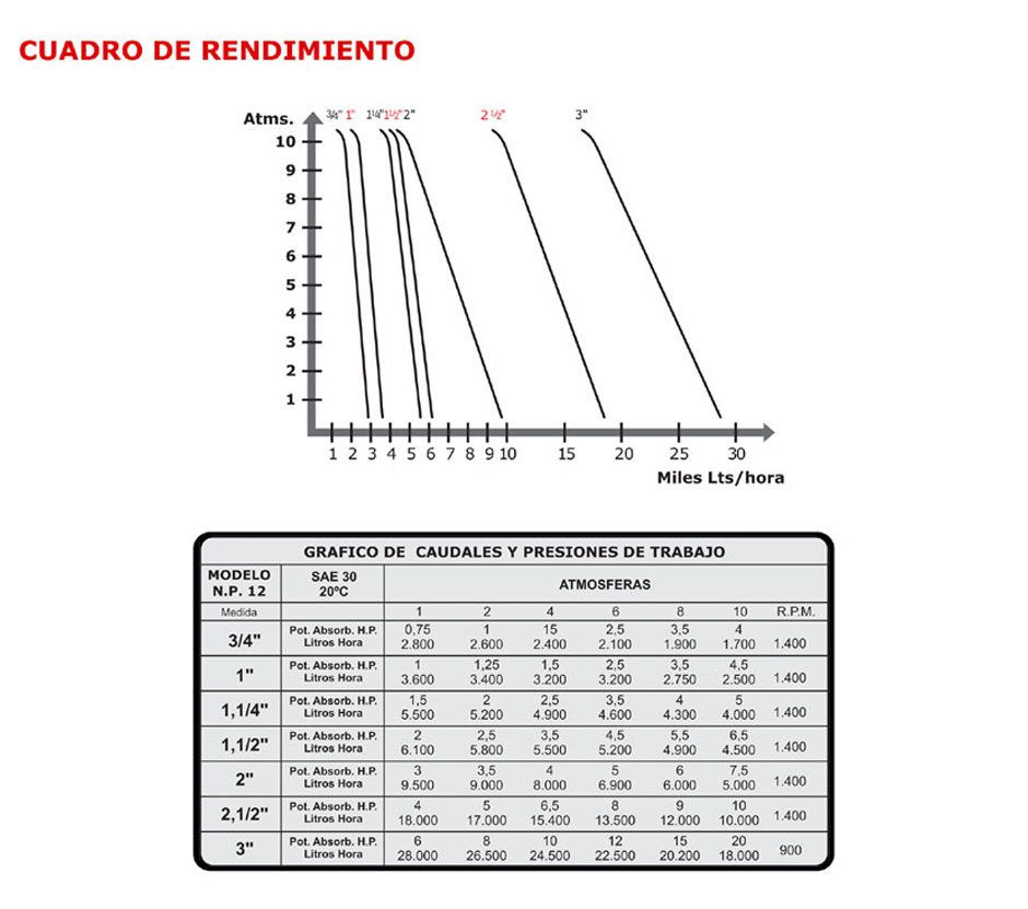 Cuadro de Rendimiento Bomba NP12